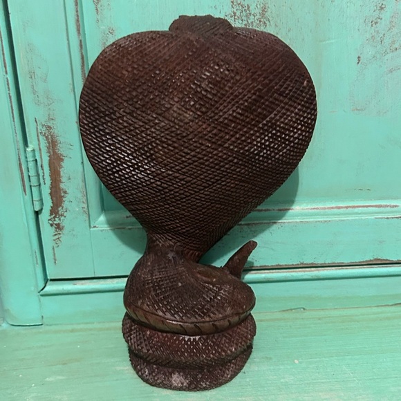 Vintage Set Of 4 Hand Carved Wood Cobras  Statuettes King Cobras Large Small - Picture 5 of 16